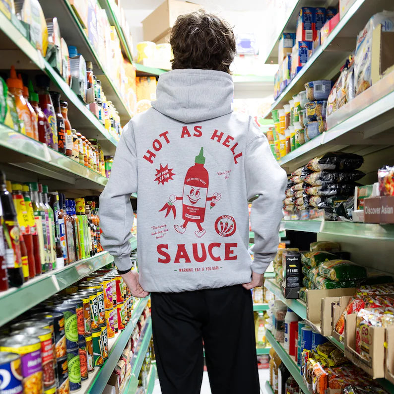 Hot As Hell Sauce Unisex Graphic Hoodie In Grey