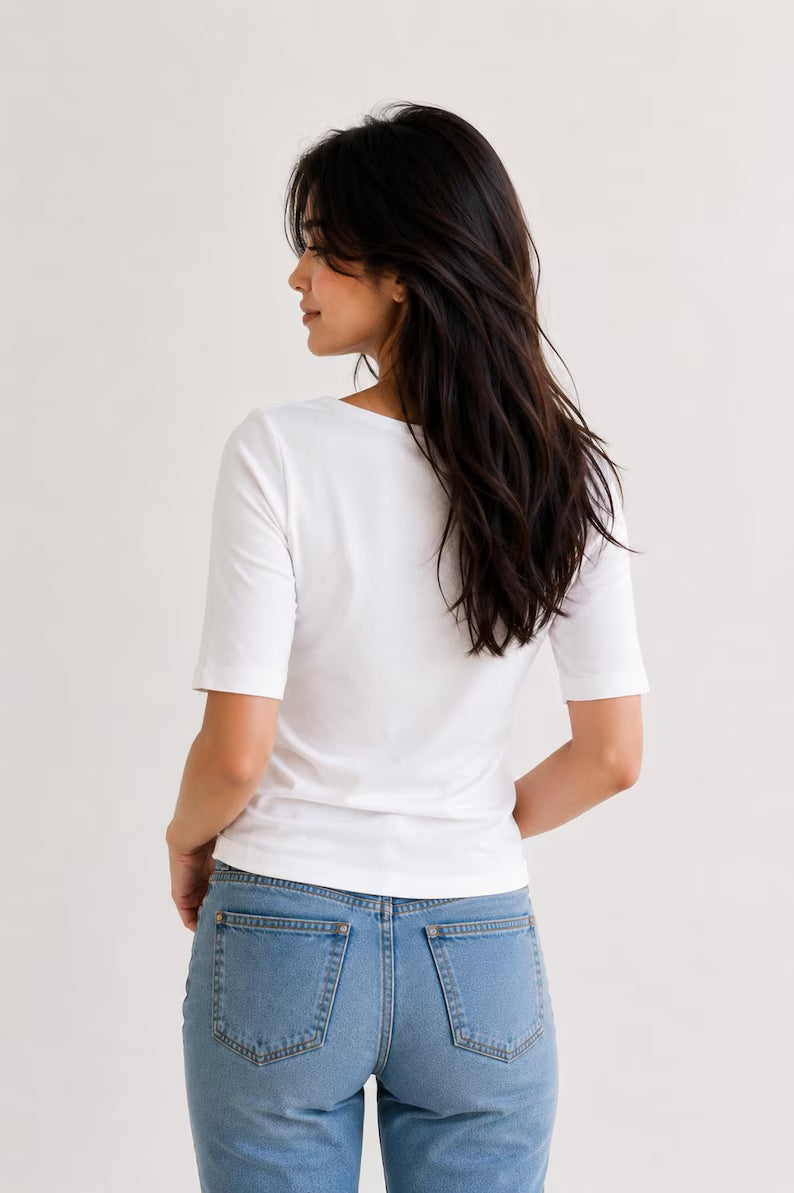 Women's Supima Cotton Basic T-Shirt - Minimalist Short Sleeve Top