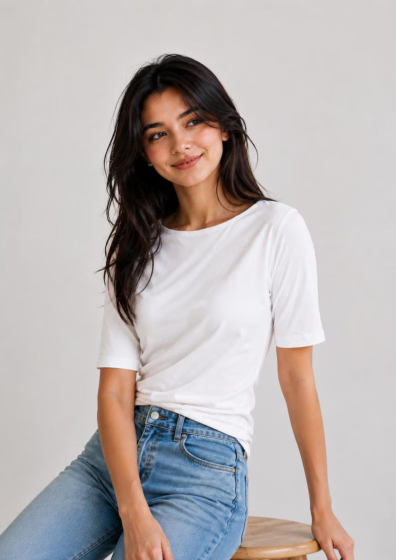 Women's Supima Cotton Basic T-Shirt - Minimalist Short Sleeve Top