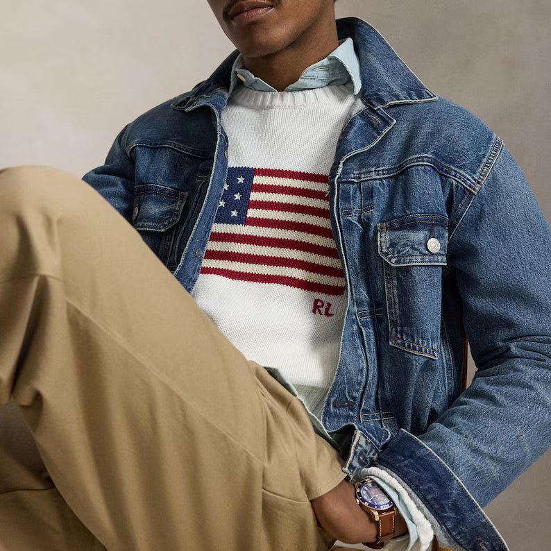 Ralph Lauren American Flag Knit Sweater - Vintage Crewneck Jumper & Classic Americana Cotton Top
