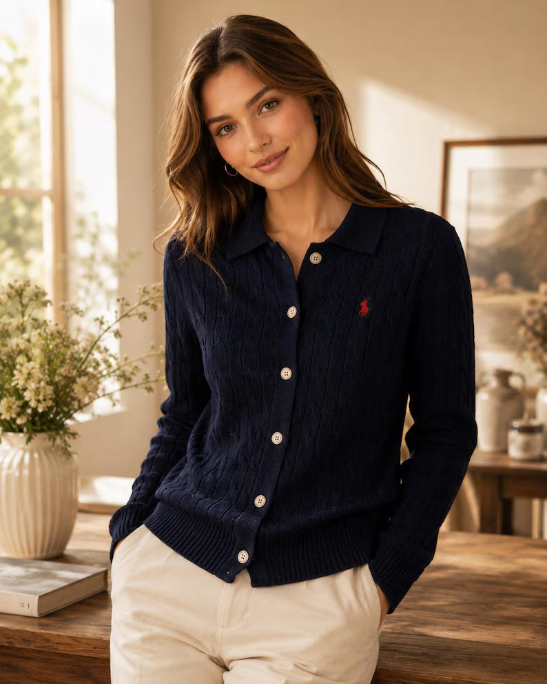 Polo Ralph Lauren Unisex Button-Up Cable Knit Sweater - Slim Fit Long Sleeve Cardigan