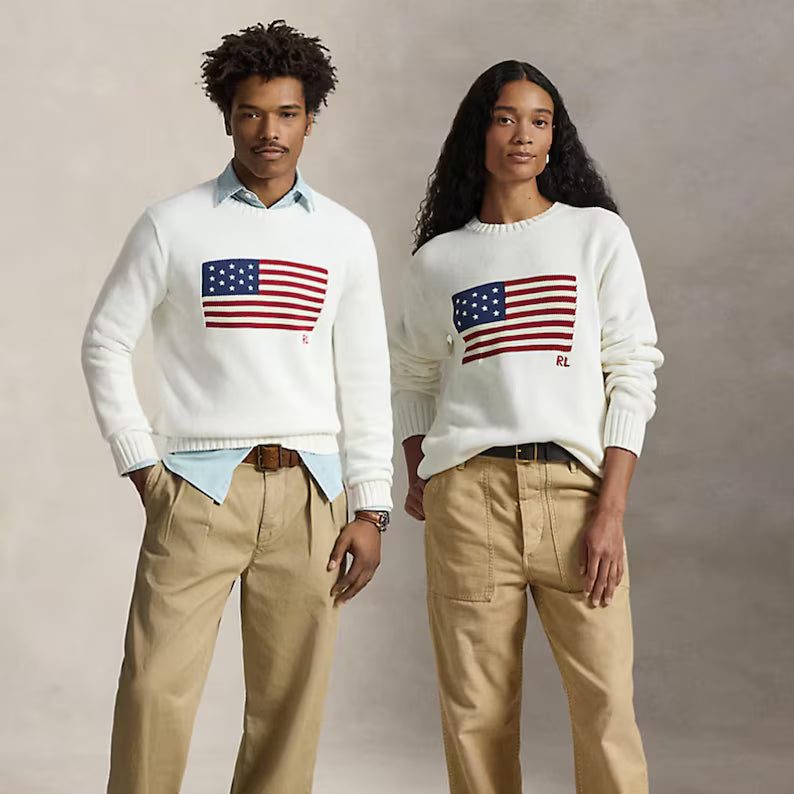 Ralph Lauren American Flag Knit Sweater - Vintage Crewneck Jumper & Classic Americana Cotton Top