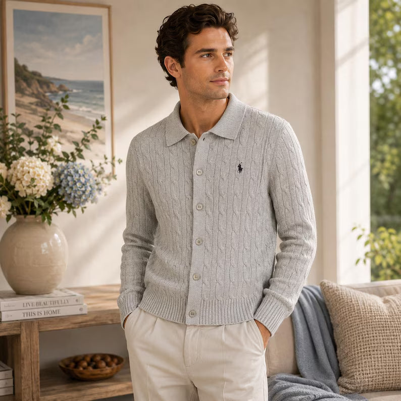 Polo Ralph Lauren Unisex Button-Up Cable Knit Sweater - Slim Fit Long Sleeve Cardigan