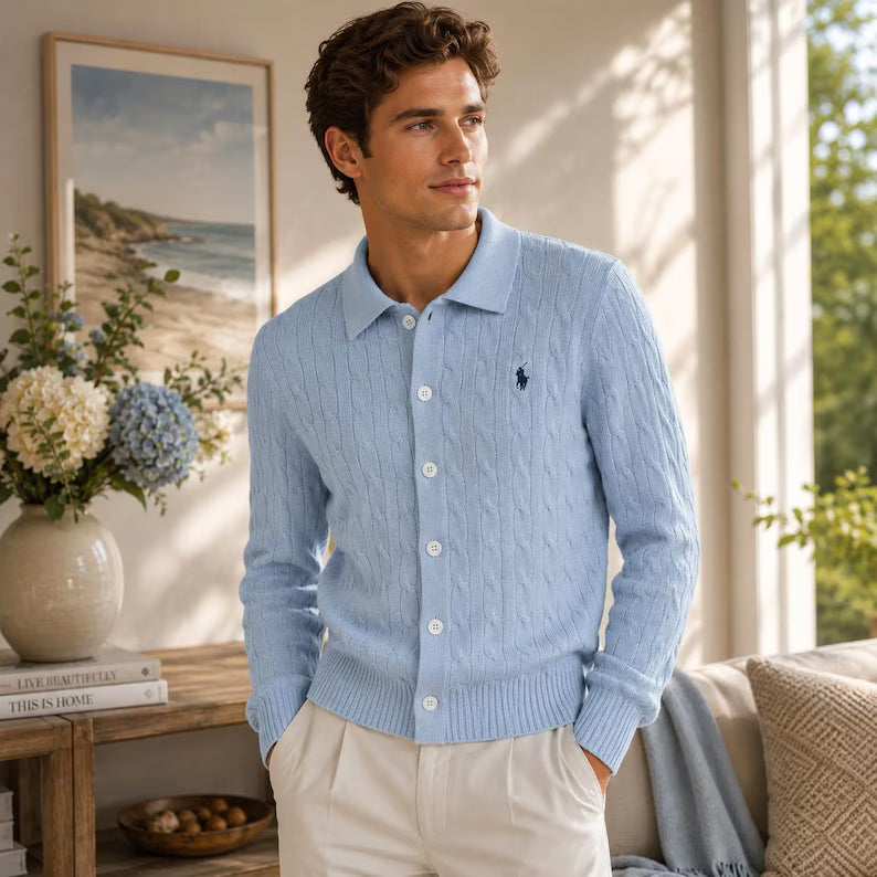Polo Ralph Lauren Unisex Button-Up Cable Knit Sweater - Slim Fit Long Sleeve Cardigan